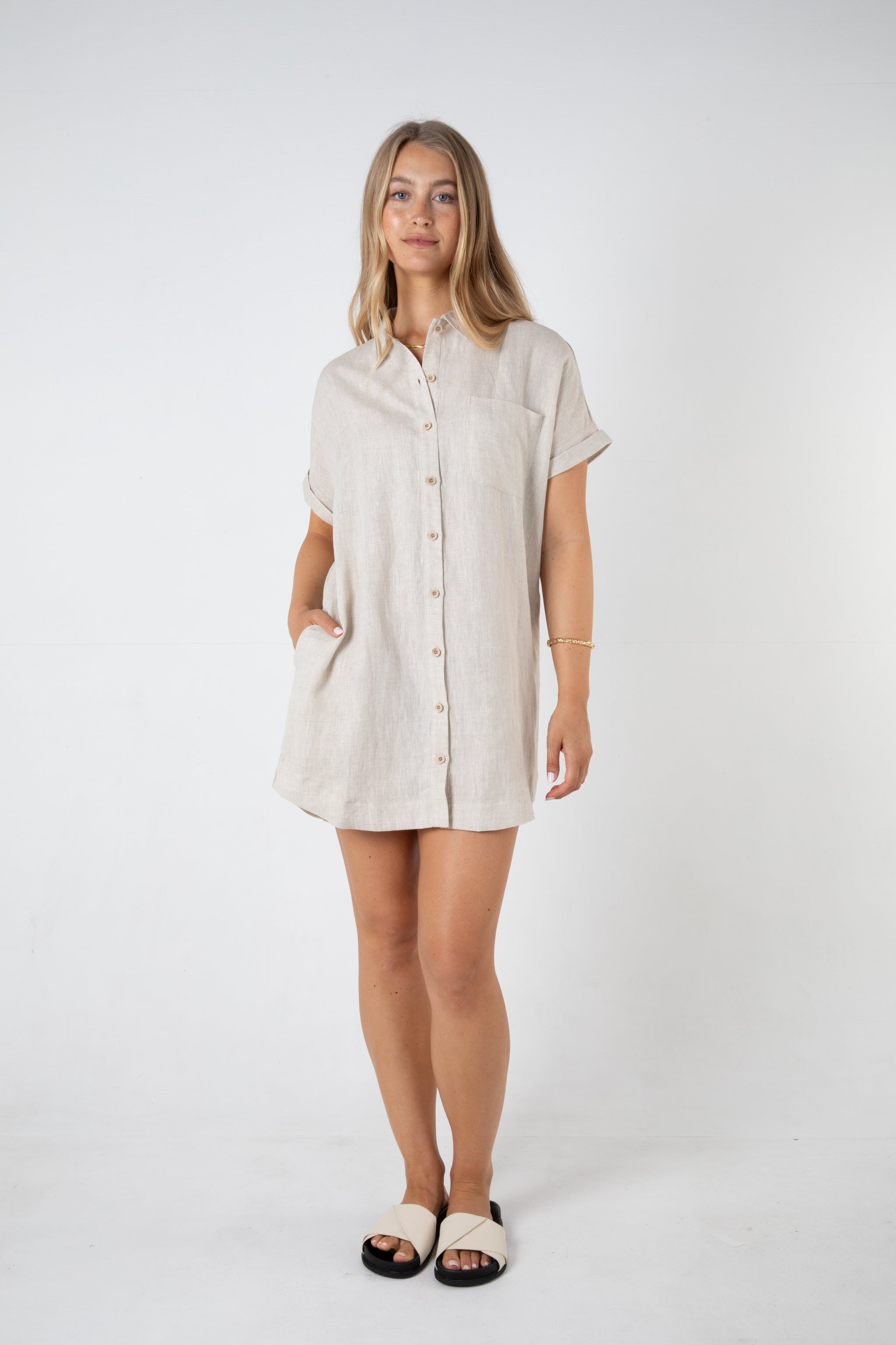 RAYLEIGH LINEN SHIRT DRESS - NATURAL  Annex